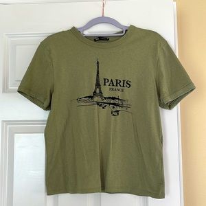 ZARA olive green Paris short sleeve t-shirt